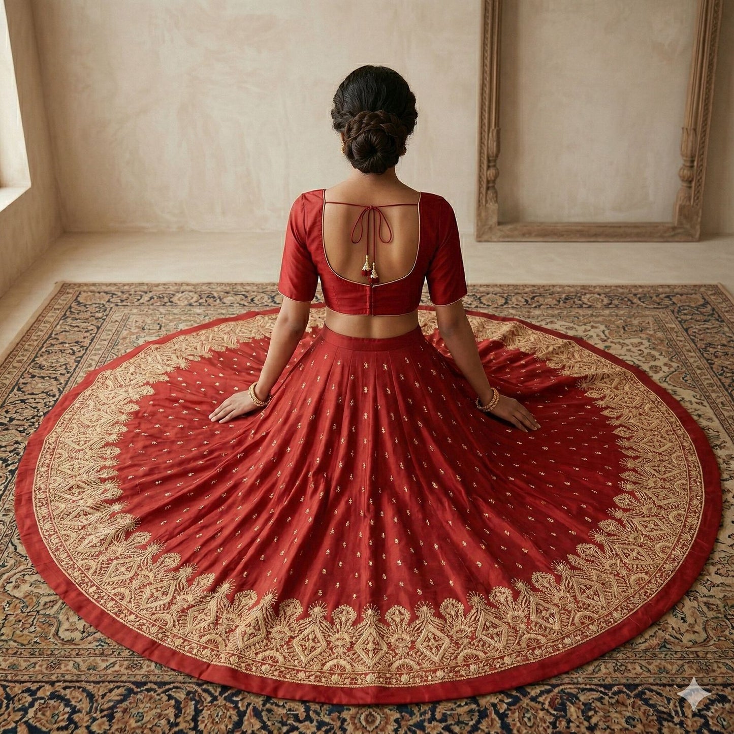 Sanskriti Vintage Red 100% Pure Silk Unstitched Lehenga Hand Embroidered Zardozi