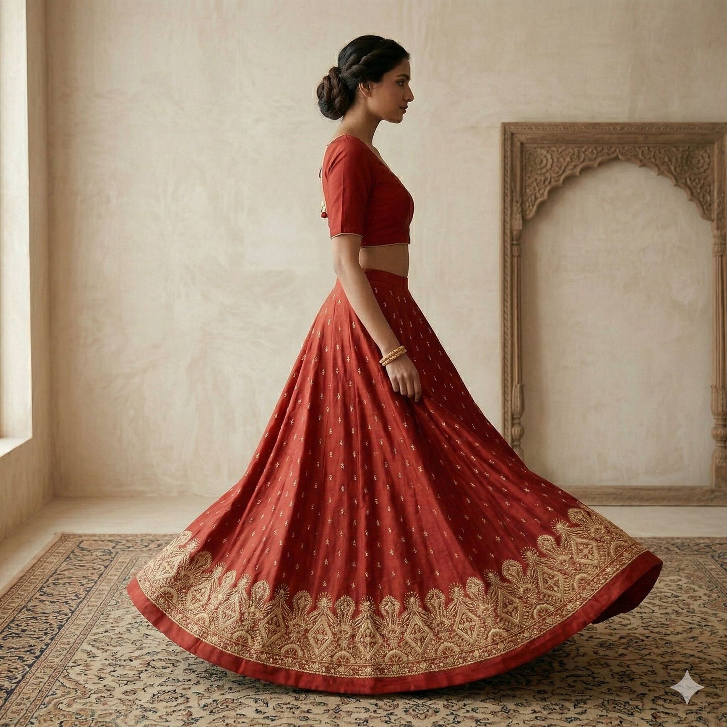Sanskriti Vintage Red 100% Pure Silk Unstitched Lehenga Hand Embroidered Zardozi