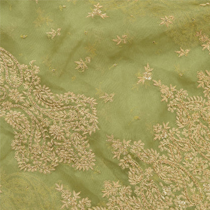 Sanskriti Vintage Green Net Mesh Unstitched Lehenga Hand Embroidery Zardozi Zari