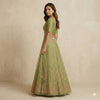 Sanskriti Vintage Green Net Mesh Unstitched Lehenga Hand Embroidery Zardozi Zari