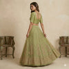 Sanskriti Vintage Green Net Mesh Unstitched Lehenga Hand Embroidery Zardozi Zari