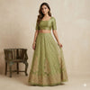 Sanskriti Vintage Green Net Mesh Unstitched Lehenga Hand Embroidery Zardozi Zari