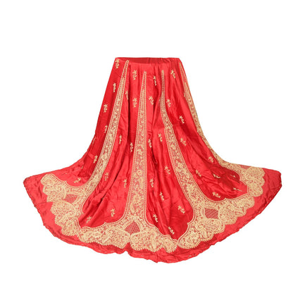 Sanskriti Vintage Red Pure Silk Unstitched Lehenga Hand Embroidery Antiq Zardozi