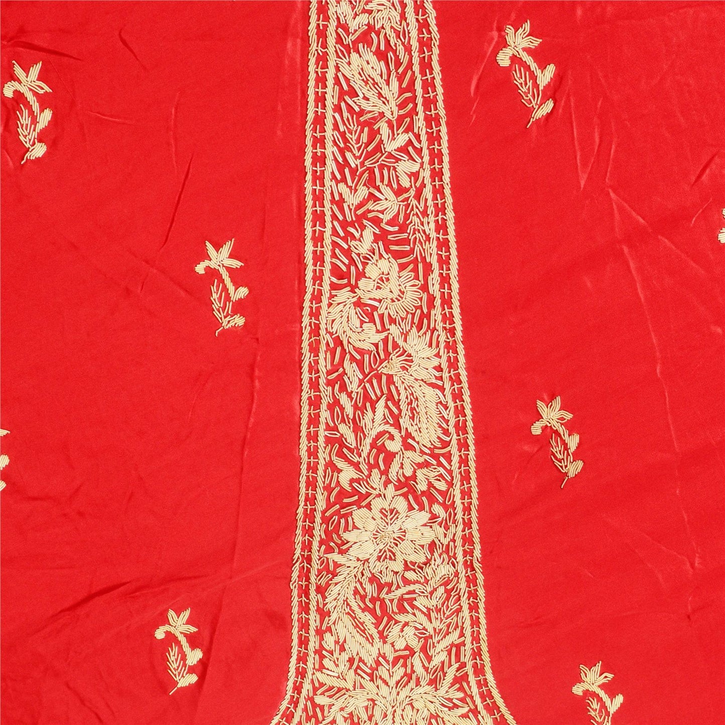 Sanskriti Vintage Red Pure Silk Unstitched Lehenga Hand Embroidery Antiq Zardozi