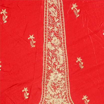 Sanskriti Vintage Red Pure Silk Unstitched Lehenga Hand Embroidery Antiq Zardozi