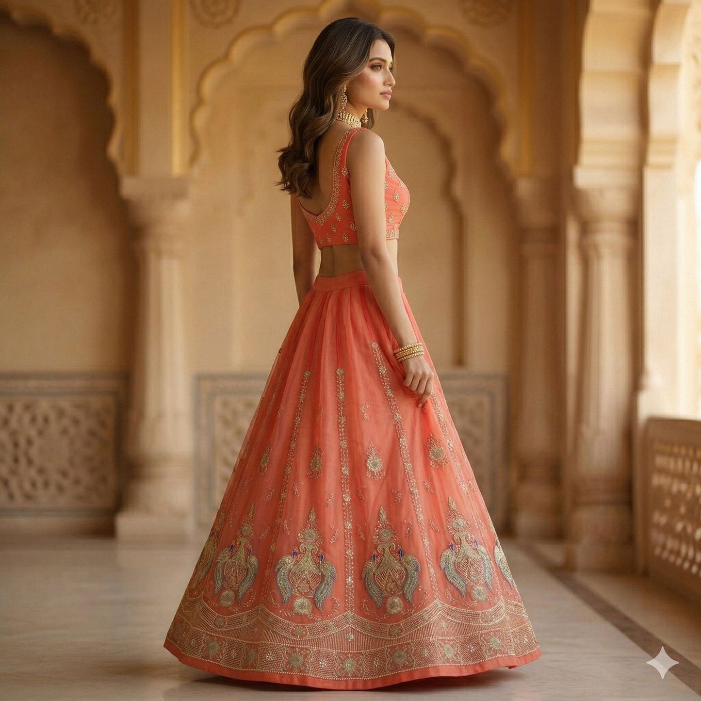 Sanskriti Vintage Peach Georgette Stitched Lehenga Hand Embroidery Zardozi