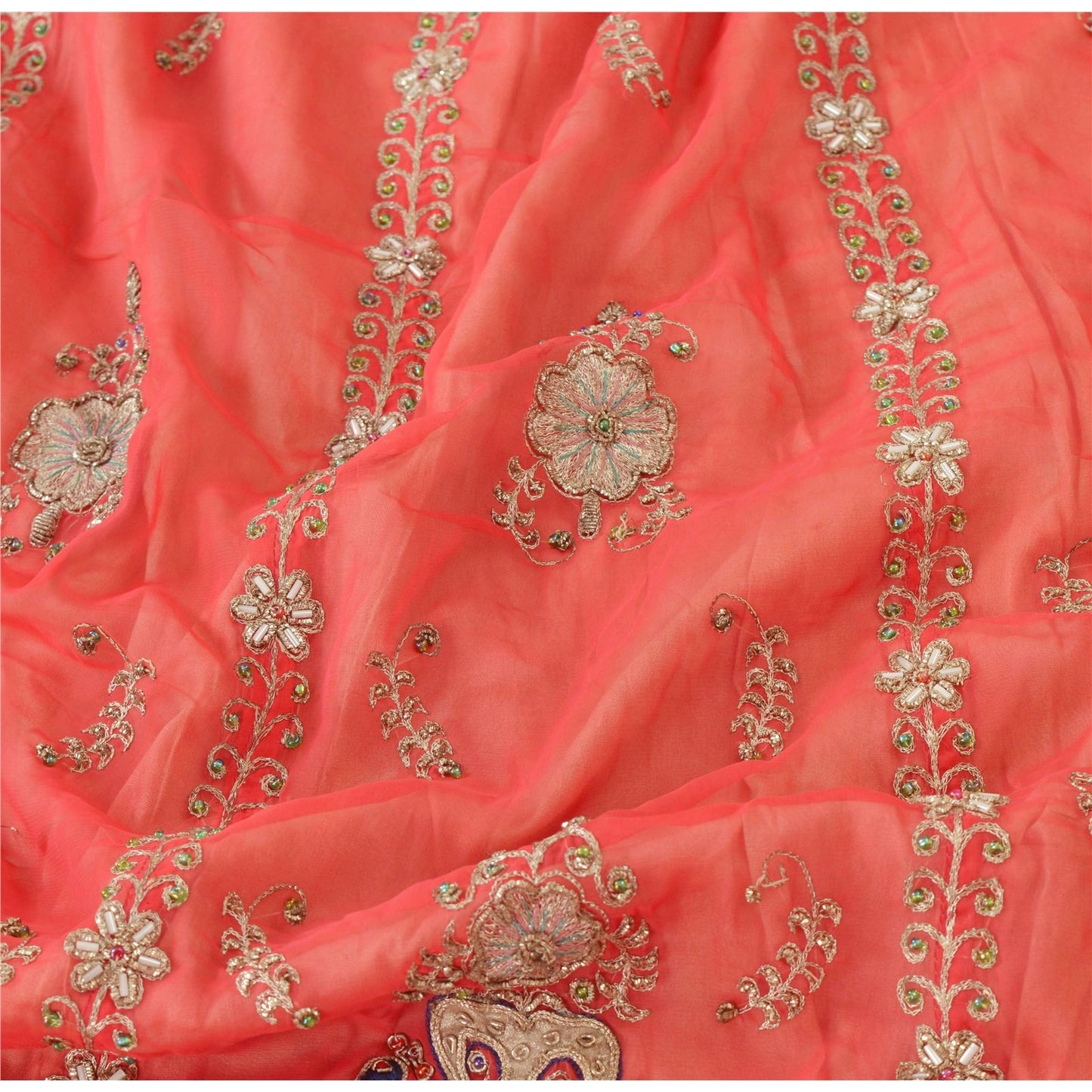 Sanskriti Vintage Peach Georgette Stitched Lehenga Hand Embroidery Zardozi