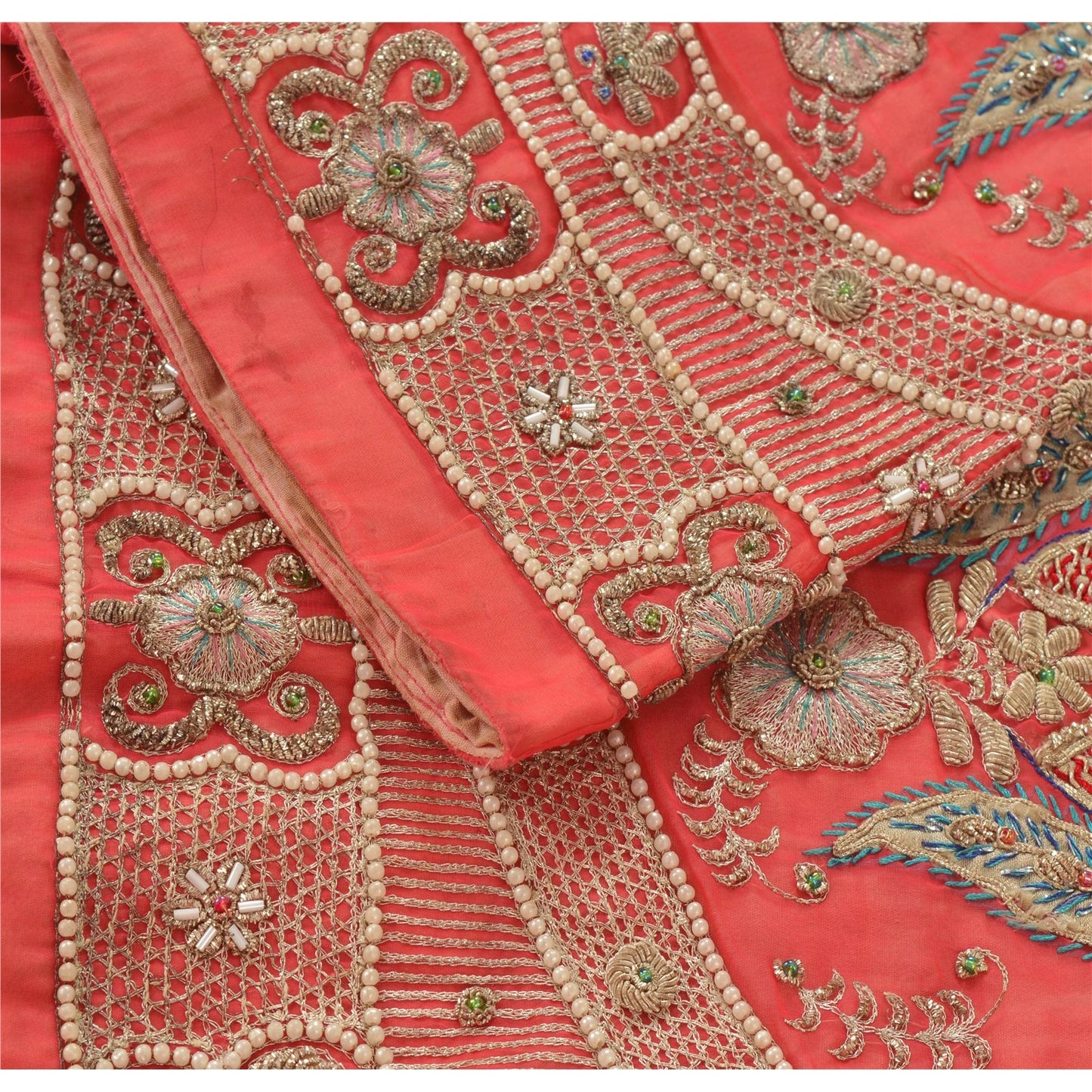 Sanskriti Vintage Peach Georgette Stitched Lehenga Hand Embroidery Zardozi