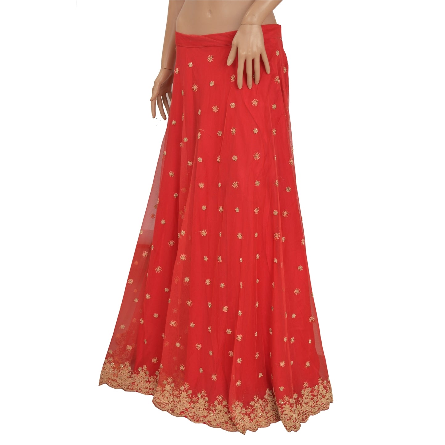 Sanskriti Vintage Red Net Stitched Lehenga Antique Hand Embroidery Zardozi Work