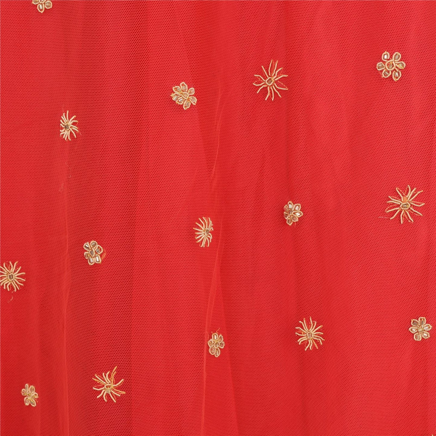 Sanskriti Vintage Red Net Stitched Lehenga Antique Hand Embroidery Zardozi Work