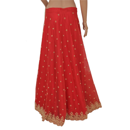 Sanskriti Vintage Red Net Stitched Lehenga Antique Hand Embroidery Zardozi Work