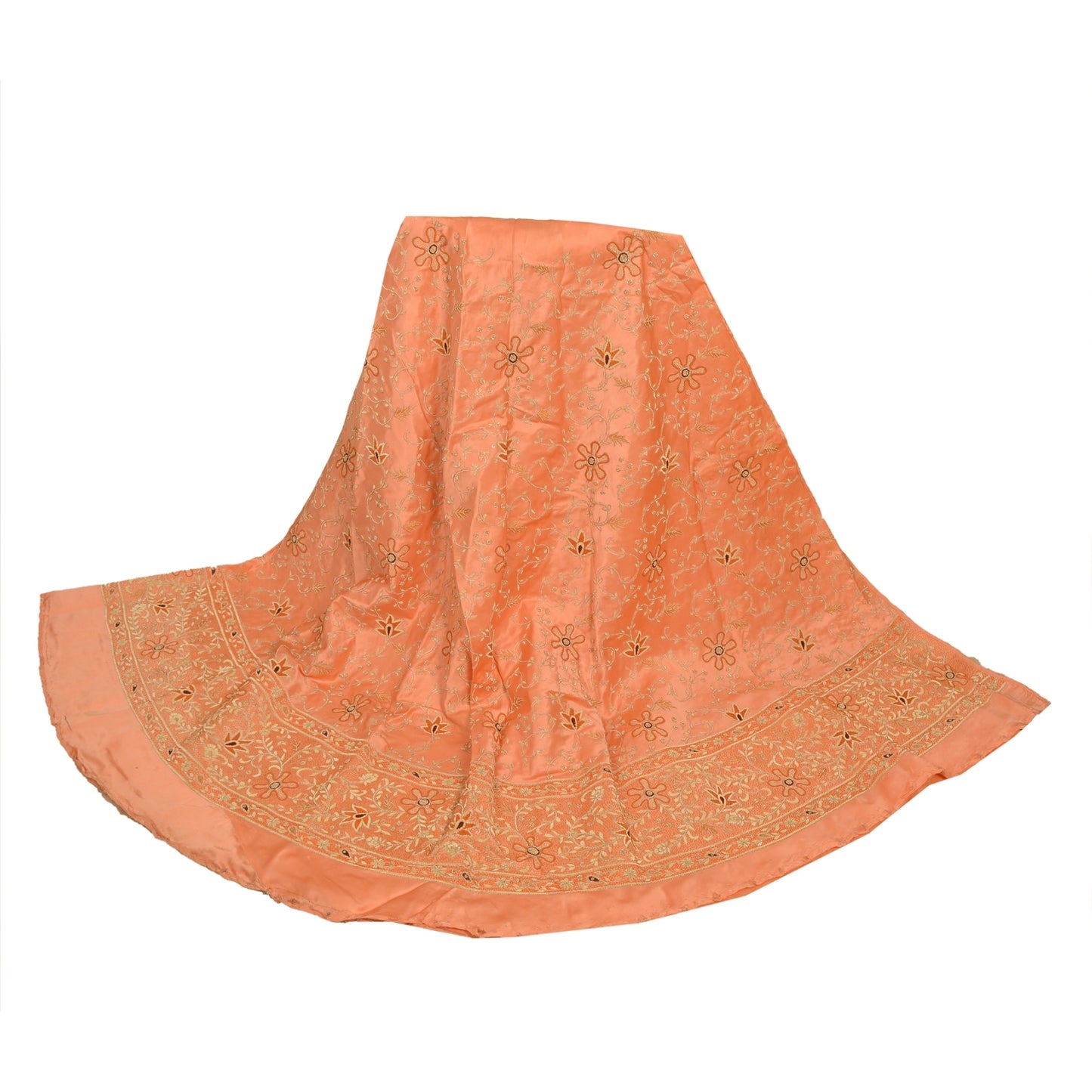 Sanskriti Vintage Peach Pure Silk Unstitched Lehenga Hand Embroidered Zardozi