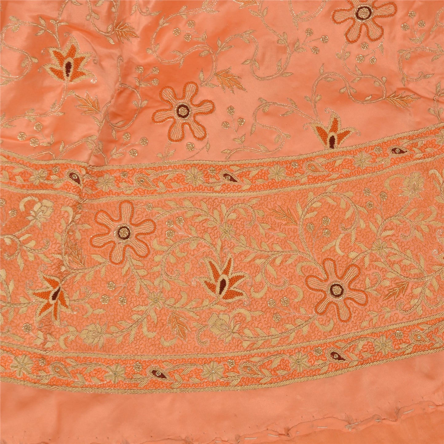 Sanskriti Vintage Peach Pure Silk Unstitched Lehenga Hand Embroidered Zardozi