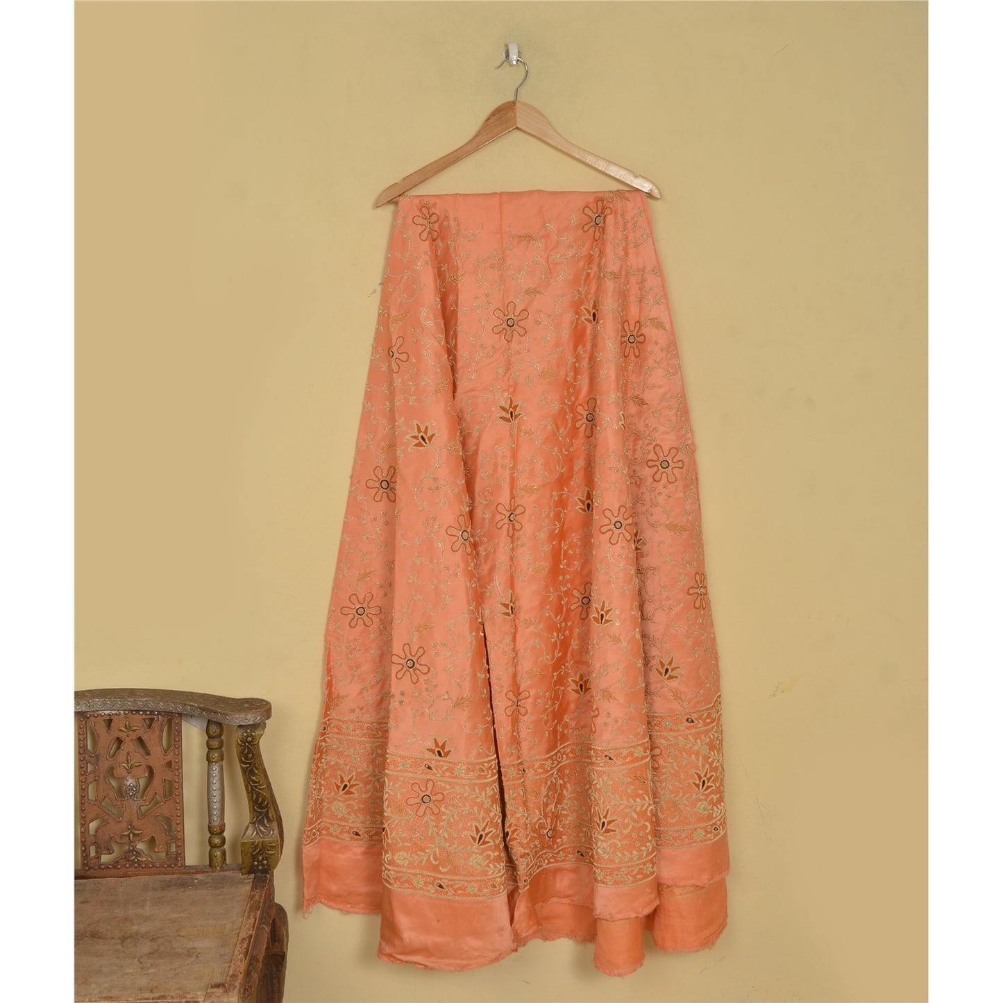 Sanskriti Vintage Peach Pure Silk Unstitched Lehenga Hand Embroidered Zardozi