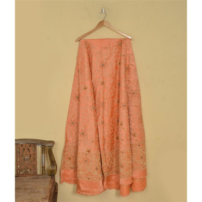 Sanskriti Vintage Peach Pure Silk Unstitched Lehenga Hand Embroidered Zardozi