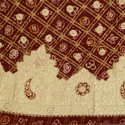 Sanskriti Vintage Red Pure Cotton Unstitch Lehenga Hand Made Bandhani Gharchola