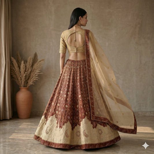 Sanskriti Vintage Red Pure Cotton Unstitch Lehenga Hand Made Bandhani Gharchola