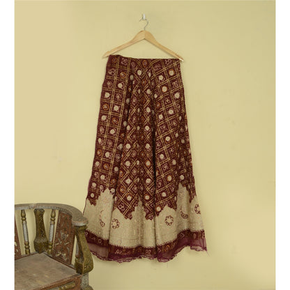 Sanskriti Vintage Red Pure Cotton Unstitch Lehenga Hand Made Bandhani Gharchola