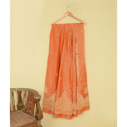 Sanskriti Vintage Peach Pure Silk Unstitched Lehenga Hand Embroidered Zardozi