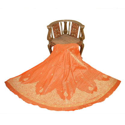Sanskriti Vintage Peach Pure Silk Unstitched Lehenga Hand Embroidered Zardozi