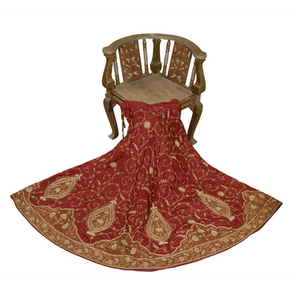 Sanskriti Vintage Red Pure Silk Stitched Lehenga Hand Embroidered Zardozi Dabka