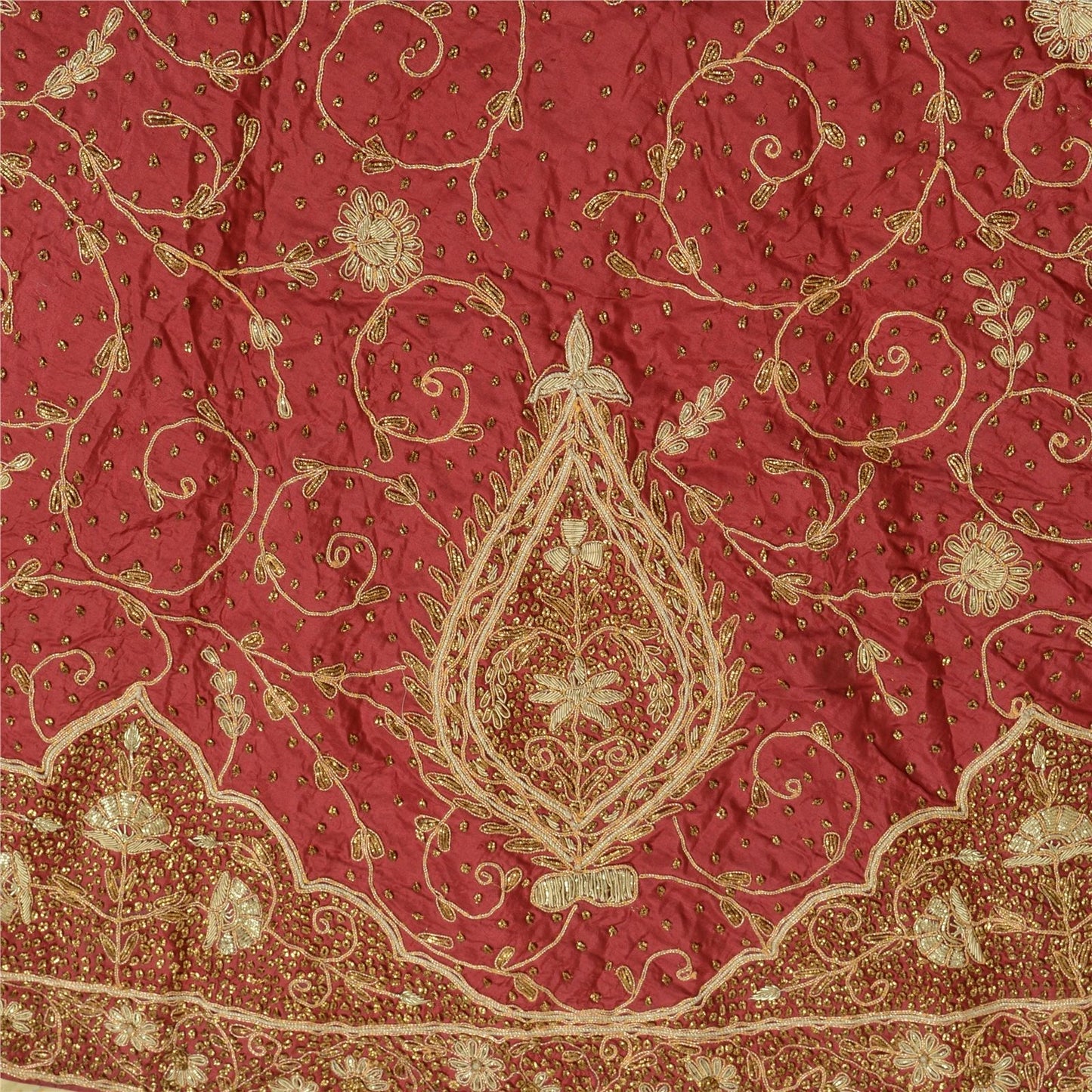 Sanskriti Vintage Red Pure Silk Stitched Lehenga Hand Embroidered Zardozi Dabka