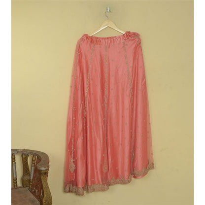 Sanskriti Vintage Peach Net Stitched Lehenga Hand Embroidery Zardozi Sequin Zari