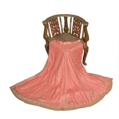 Sanskriti Vintage Peach Net Stitched Lehenga Hand Embroidery Zardozi Sequin Zari