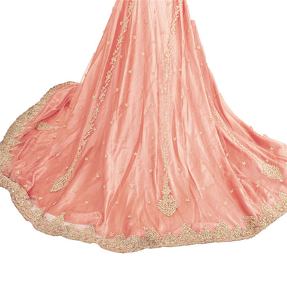 Sanskriti Vintage Peach Net Stitched Lehenga Hand Embroidery Zardozi Sequin Zari