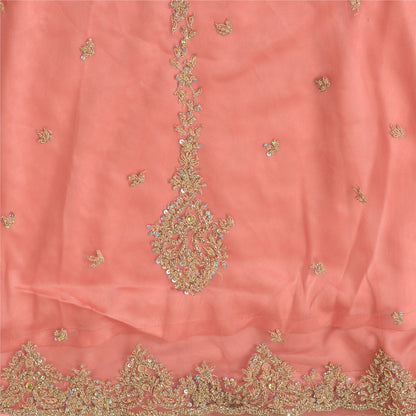 Sanskriti Vintage Peach Net Stitched Lehenga Hand Embroidery Zardozi Sequin Zari