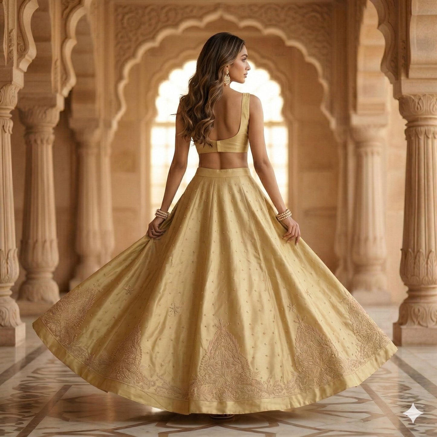 Sanskriti Vintage Cream Art Silk Unstitched Lehenga Hand Embroidery Zardozi Bead
