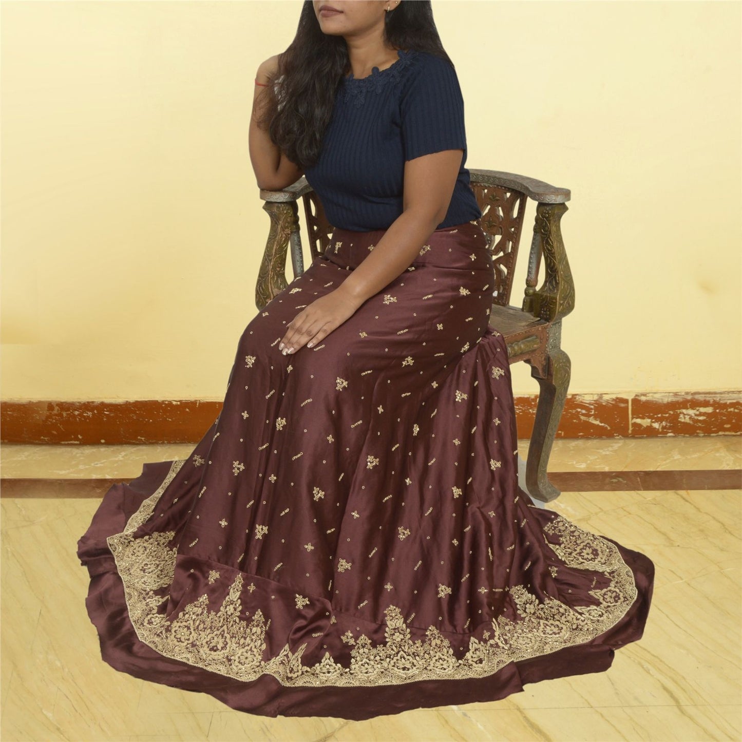 Sanskriti Vintage Maroon Art Silk Unstitched Lehenga Hand Embroidered Zardozi