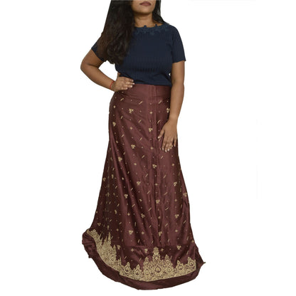 Sanskriti Vintage Maroon Art Silk Unstitched Lehenga Hand Embroidered Zardozi
