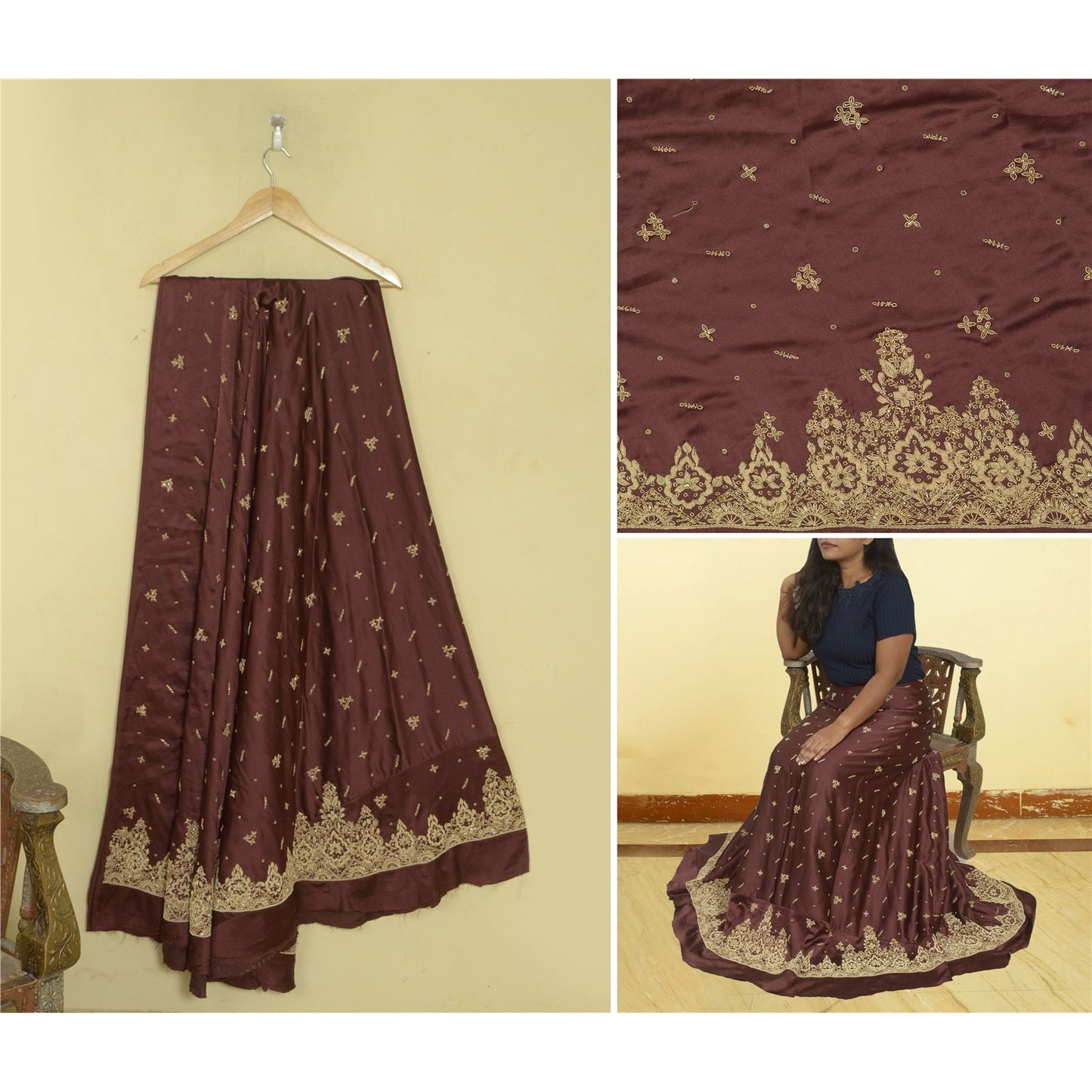 Sanskriti Vintage Maroon Art Silk Unstitched Lehenga Hand Embroidered Zardozi