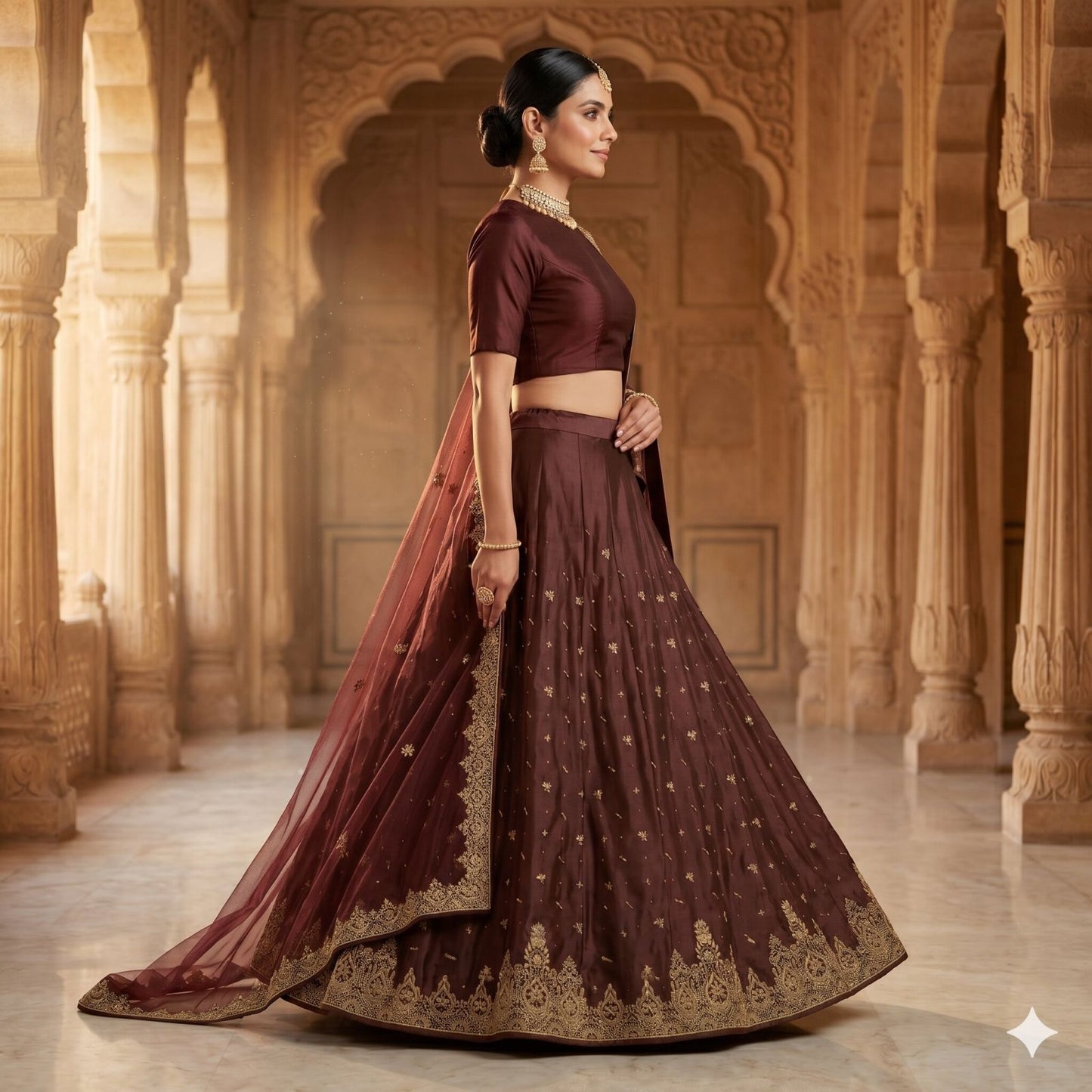 Sanskriti Vintage Maroon Art Silk Unstitched Lehenga Hand Embroidered Zardozi