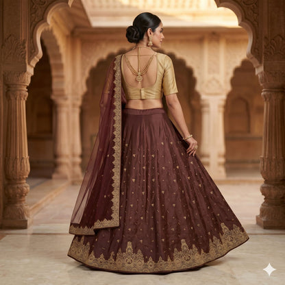Sanskriti Vintage Maroon Art Silk Unstitched Lehenga Hand Embroidered Zardozi