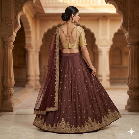 Sanskriti Vintage Maroon Art Silk Unstitched Lehenga Hand Embroidered Zardozi
