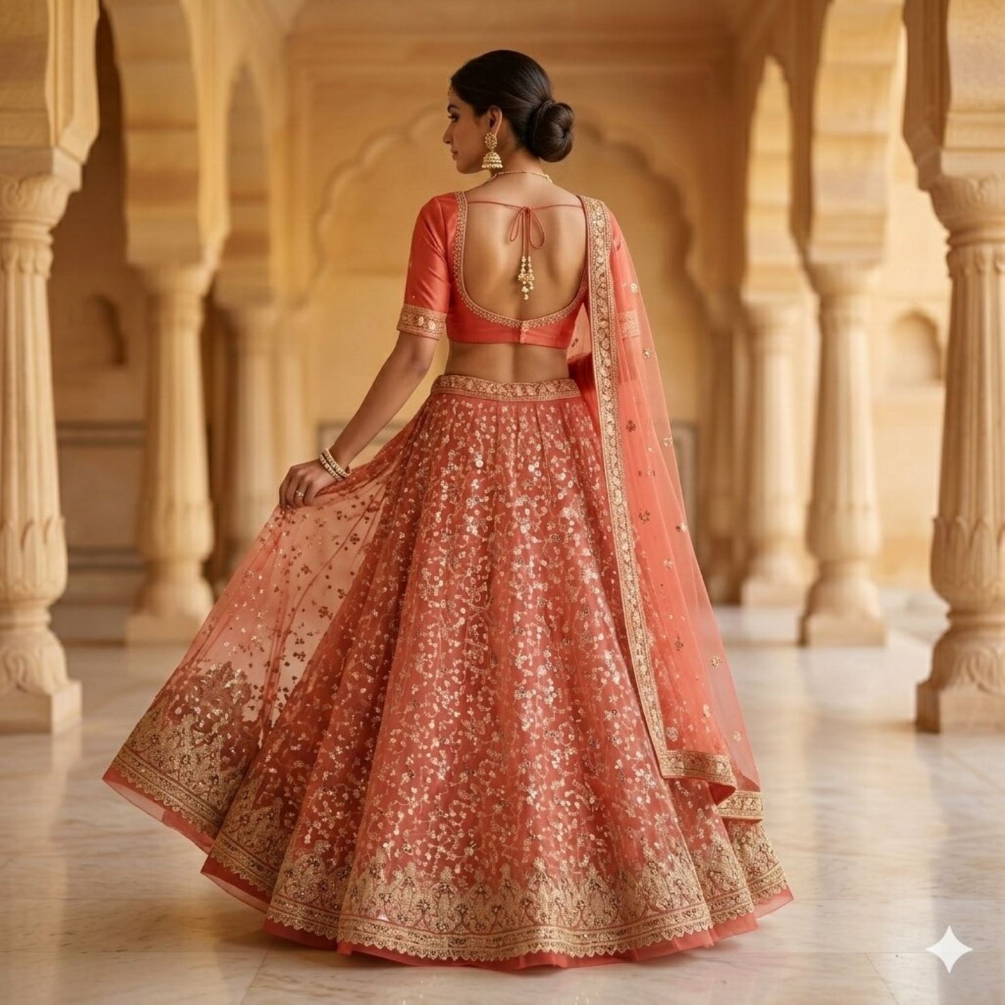 Sanskriti Vintage Red Net Unstitched Lehenga Hand Embroidered Zardozi Zari Dabka
