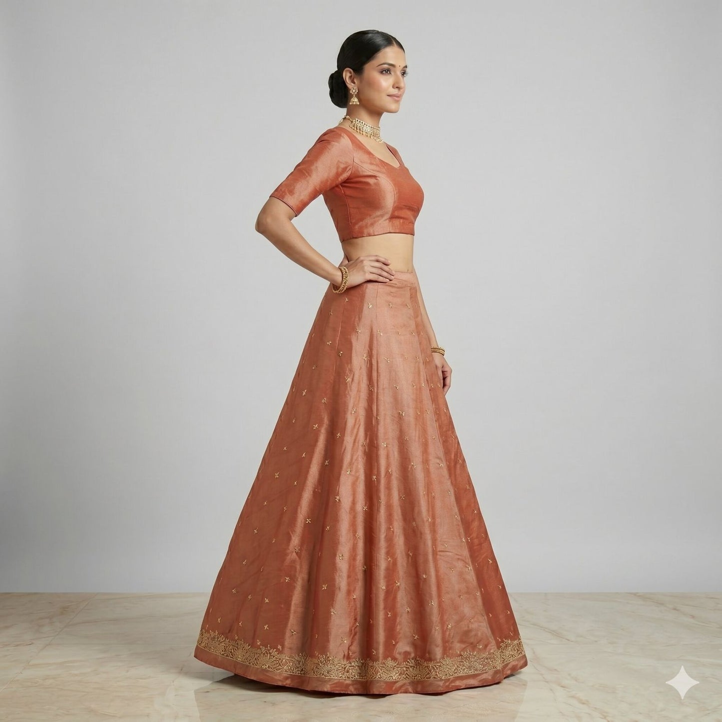 Sanskriti Vintage Peach Pure Silk Unstitched Lehenga Hand Embroidered Zardozi