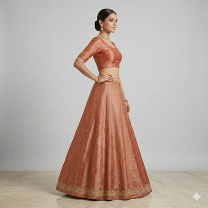 Sanskriti Vintage Peach Pure Silk Unstitched Lehenga Hand Embroidered Zardozi