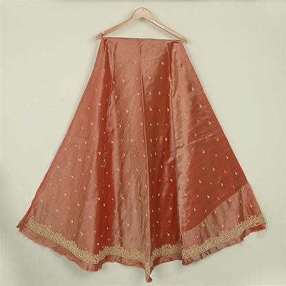Sanskriti Vintage Peach Pure Silk Unstitched Lehenga Hand Embroidered Zardozi