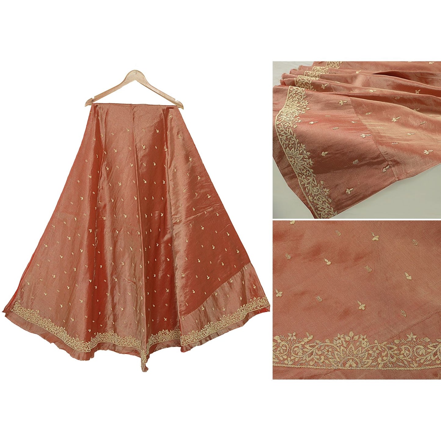 Sanskriti Vintage Peach Pure Silk Unstitched Lehenga Hand Embroidered Zardozi