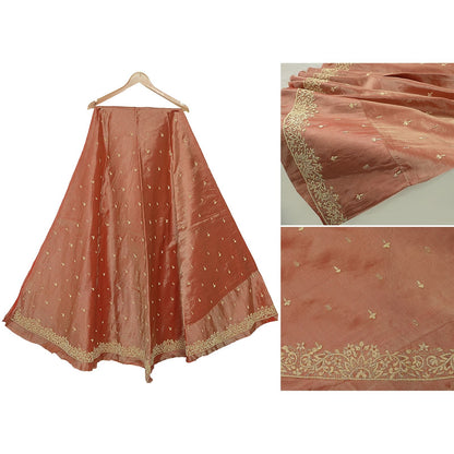 Sanskriti Vintage Peach Pure Silk Unstitched Lehenga Hand Embroidered Zardozi