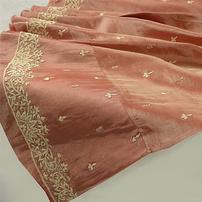Sanskriti Vintage Peach Pure Silk Unstitched Lehenga Hand Embroidered Zardozi