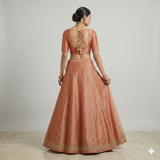 Sanskriti Vintage Peach Pure Silk Unstitched Lehenga Hand Embroidered Zardozi