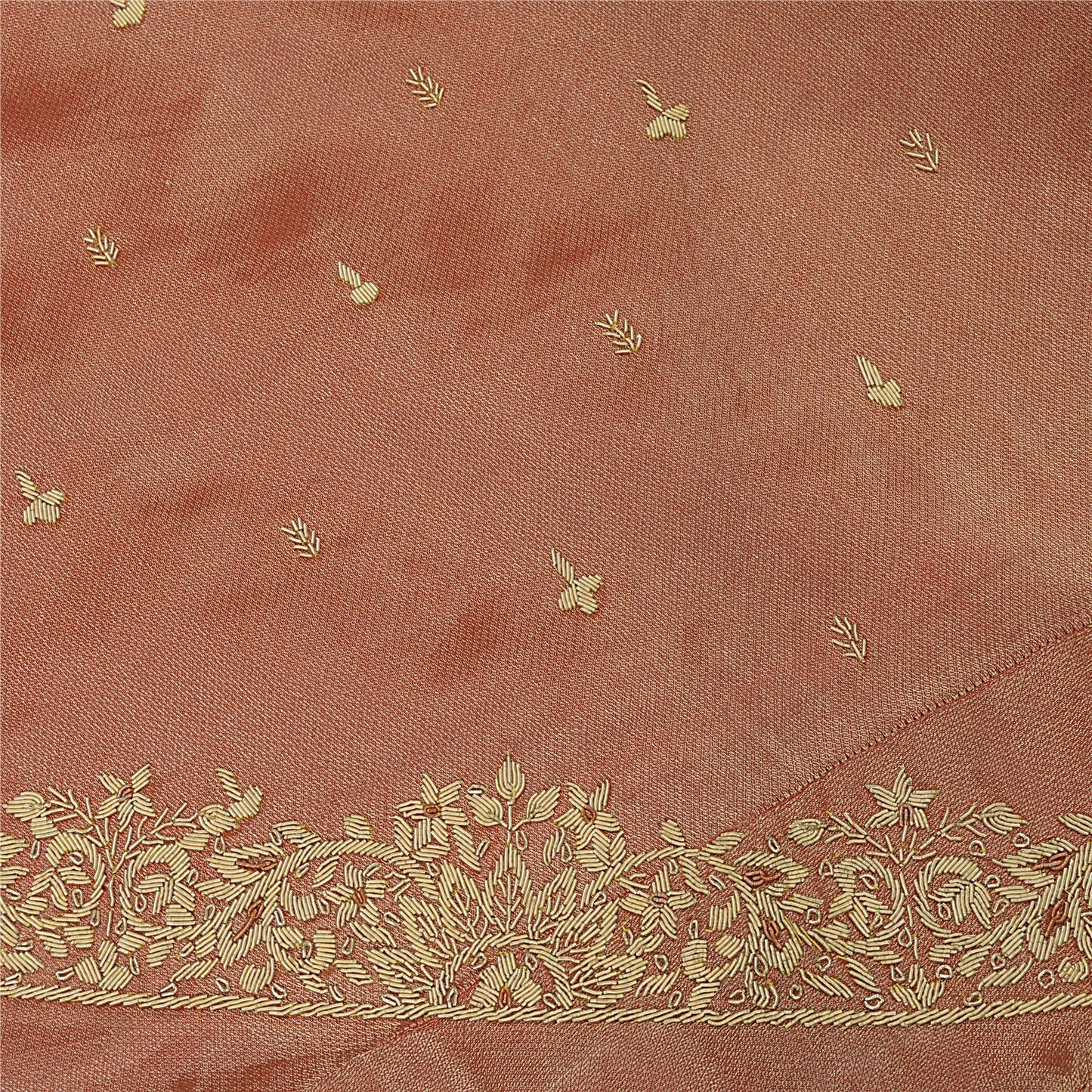 Sanskriti Vintage Peach Pure Silk Unstitched Lehenga Hand Embroidered Zardozi