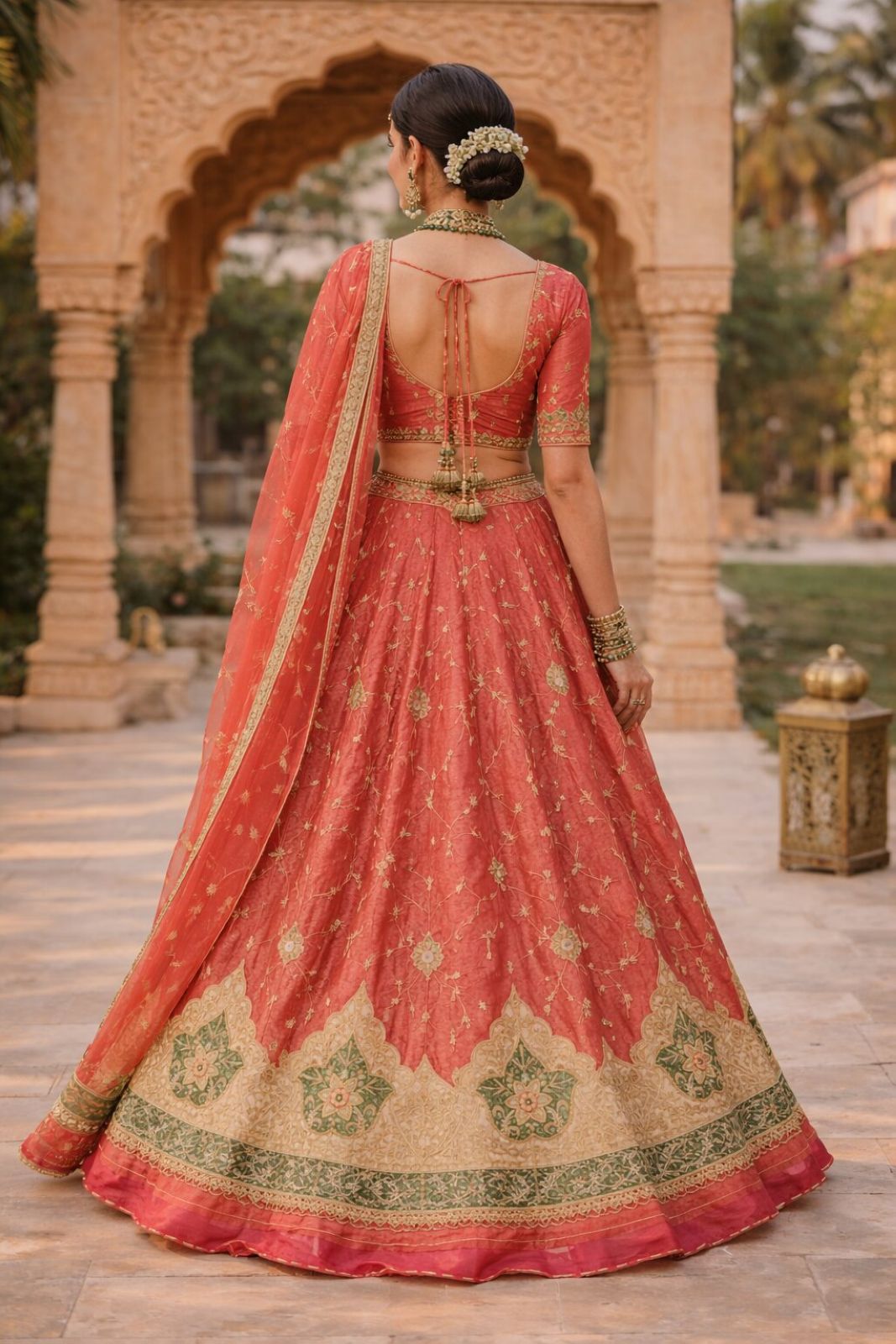 Sanskriti Vintage Red Pure Silk Unstitched Lehenga Hand Embroidered Zardozi Zari