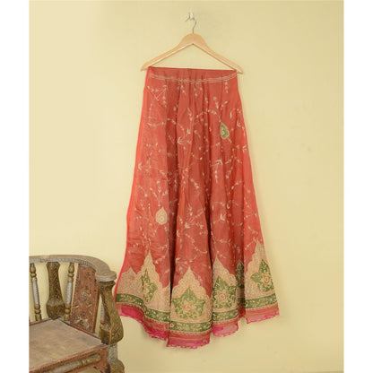 Sanskriti Vintage Red Pure Silk Unstitched Lehenga Hand Embroidered Zardozi Zari
