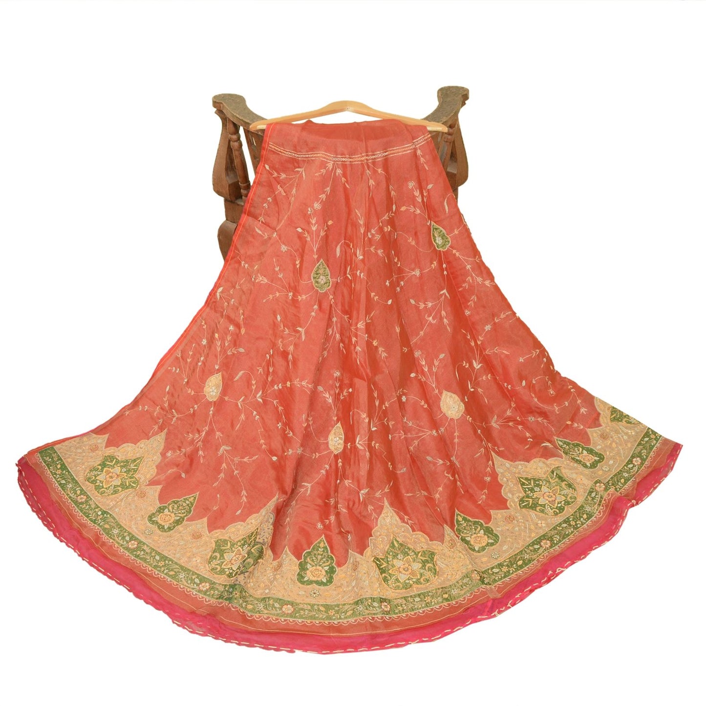 Sanskriti Vintage Red Pure Silk Unstitched Lehenga Hand Embroidered Zardozi Zari