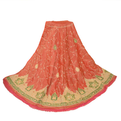 Sanskriti Vintage Red Pure Silk Unstitched Lehenga Hand Embroidered Zardozi Zari